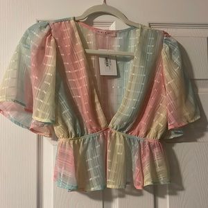 Blue Blush Los Angeles Maddie Top Rainbow Pastel NWT